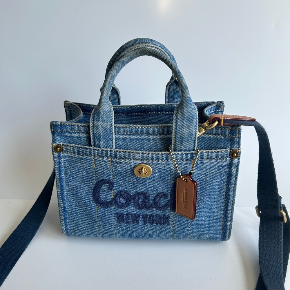 Coach Mini Cargo Tote 20 Indigo Blue Denim Crossbody Handbag CZ100